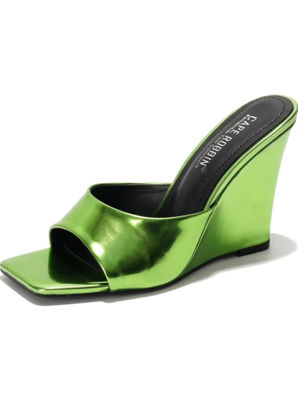 Cape Robbin Metallic Lime Green Wedge Mule Size 6 NWT